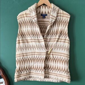 Chaps Womens XL Sleeveless Aztec Print Toggle Sweater Vest Brown Tan & Pink